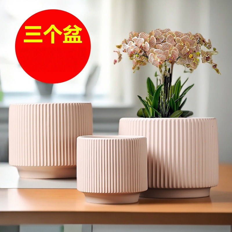 花盆陶瓷一件批发代发TEMU贴标大中小口径带托盘家用透气绿植盆栽